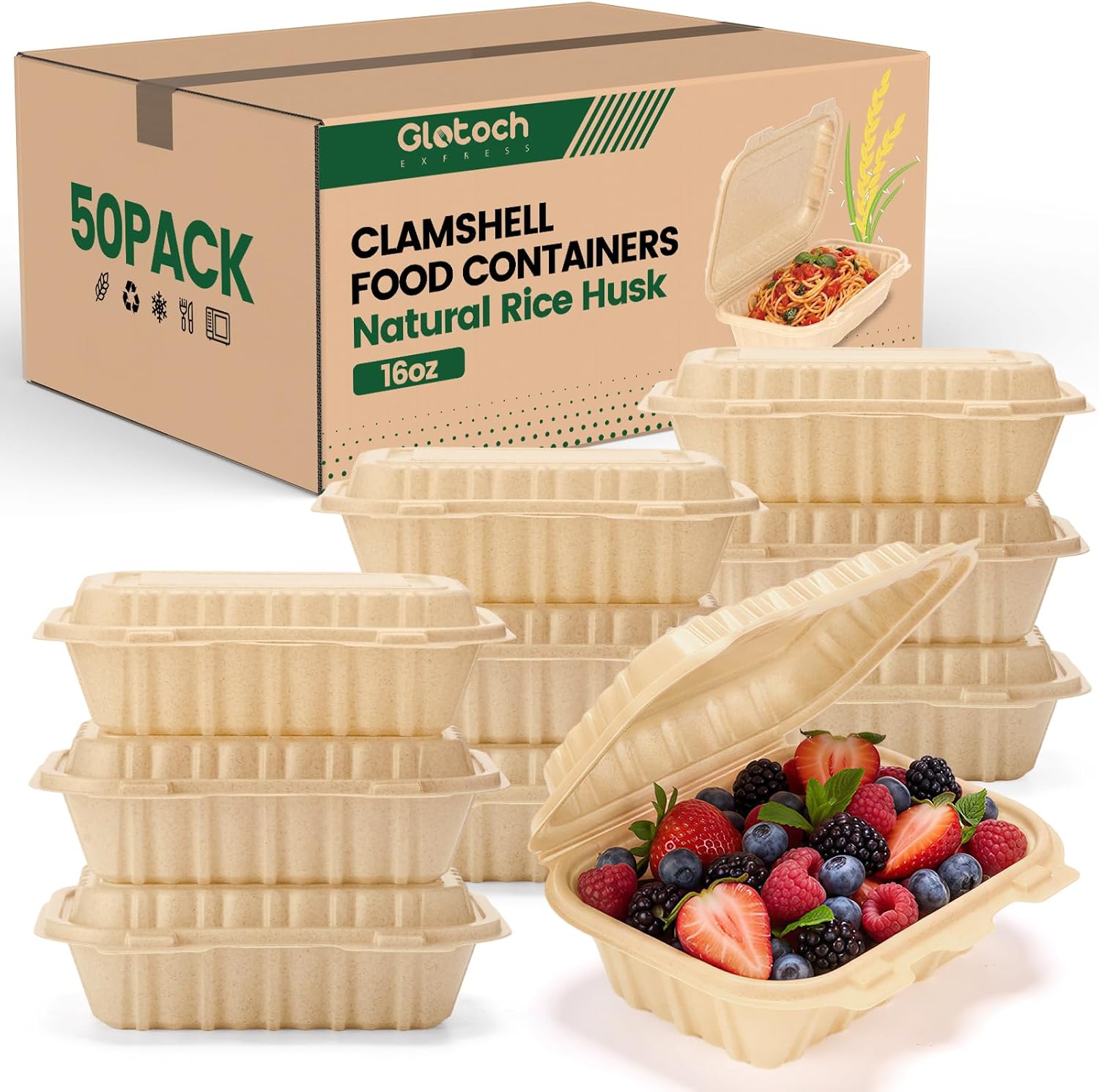 Meal Prep With Rice - Confezione da 50 Contenitori Clamshell da